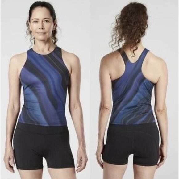 Athleta Lightning Printed Support Top Small Blue Black NEW High Neck Sports Bra - Picture 1 of 5